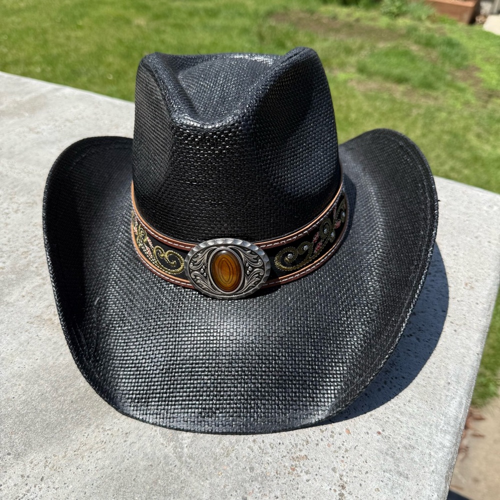 Black Western Cowboy Hat with Decorative Band